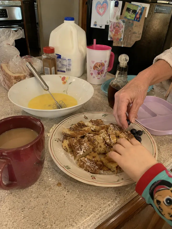 Grandkids helping make breakfast