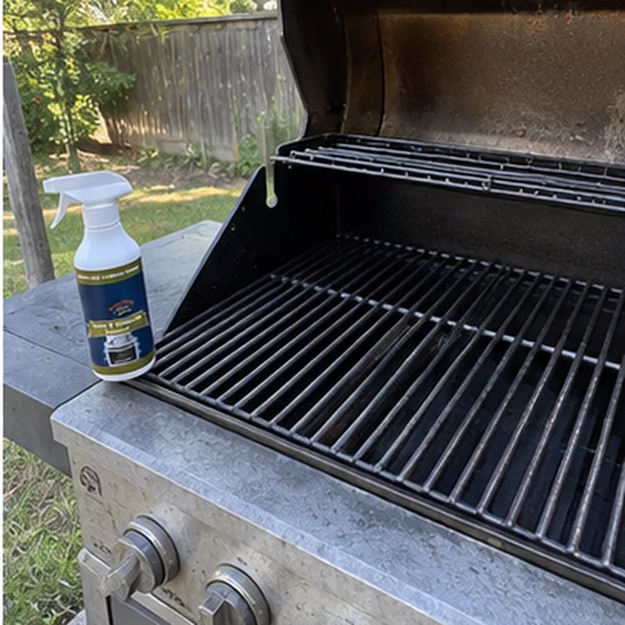 Customer photo of two cleaner bottles by kitchen towel and utensils