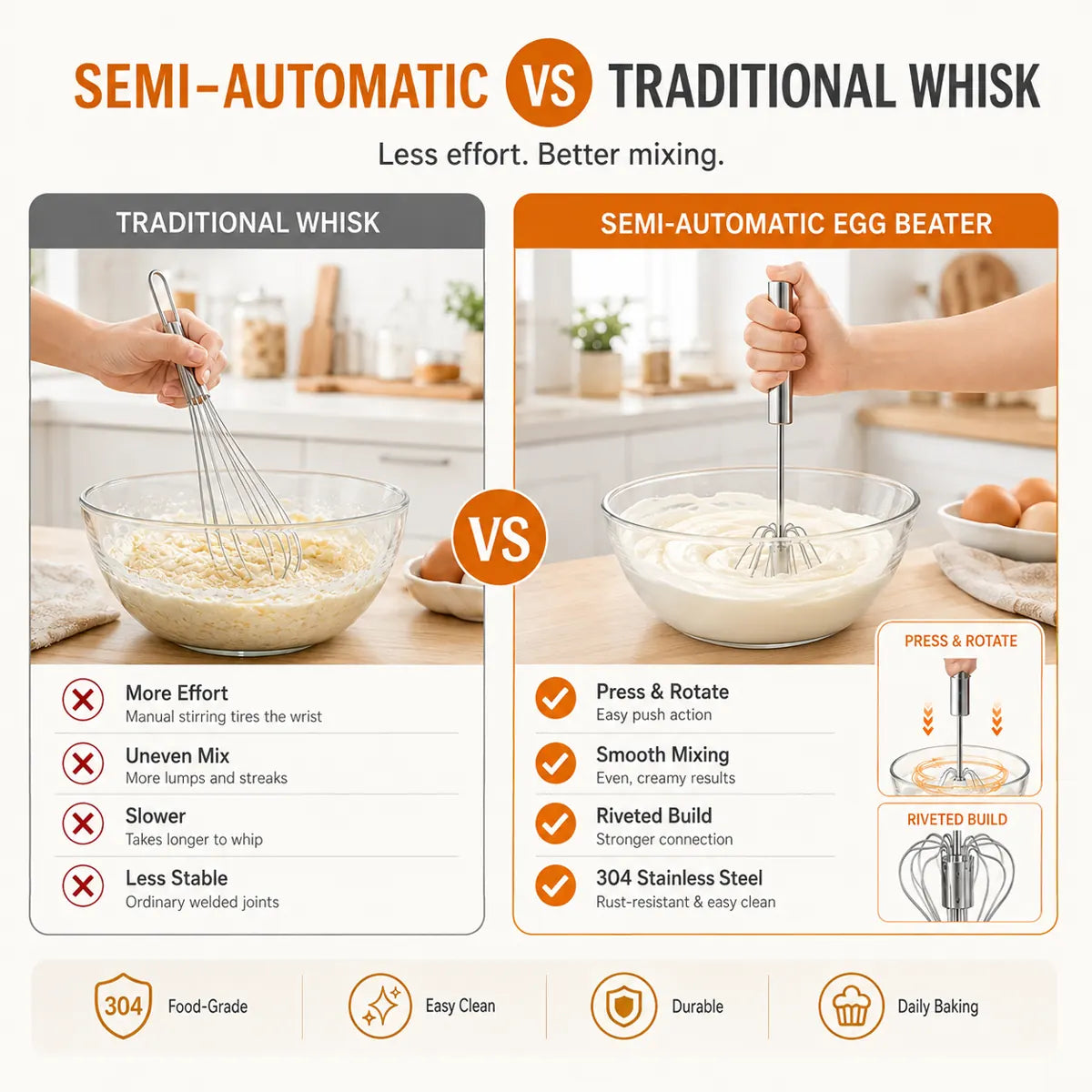 ⏳ FINAL 24 HOURS · 50% OFF🥄Stainless Steel Hand-Push Rotary Whisk – Mix Faster With Less Wrist Effort