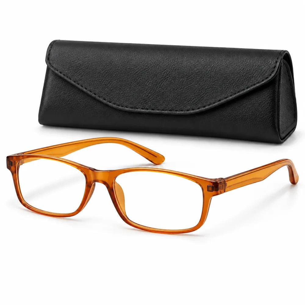 Orange glasses frame with black case