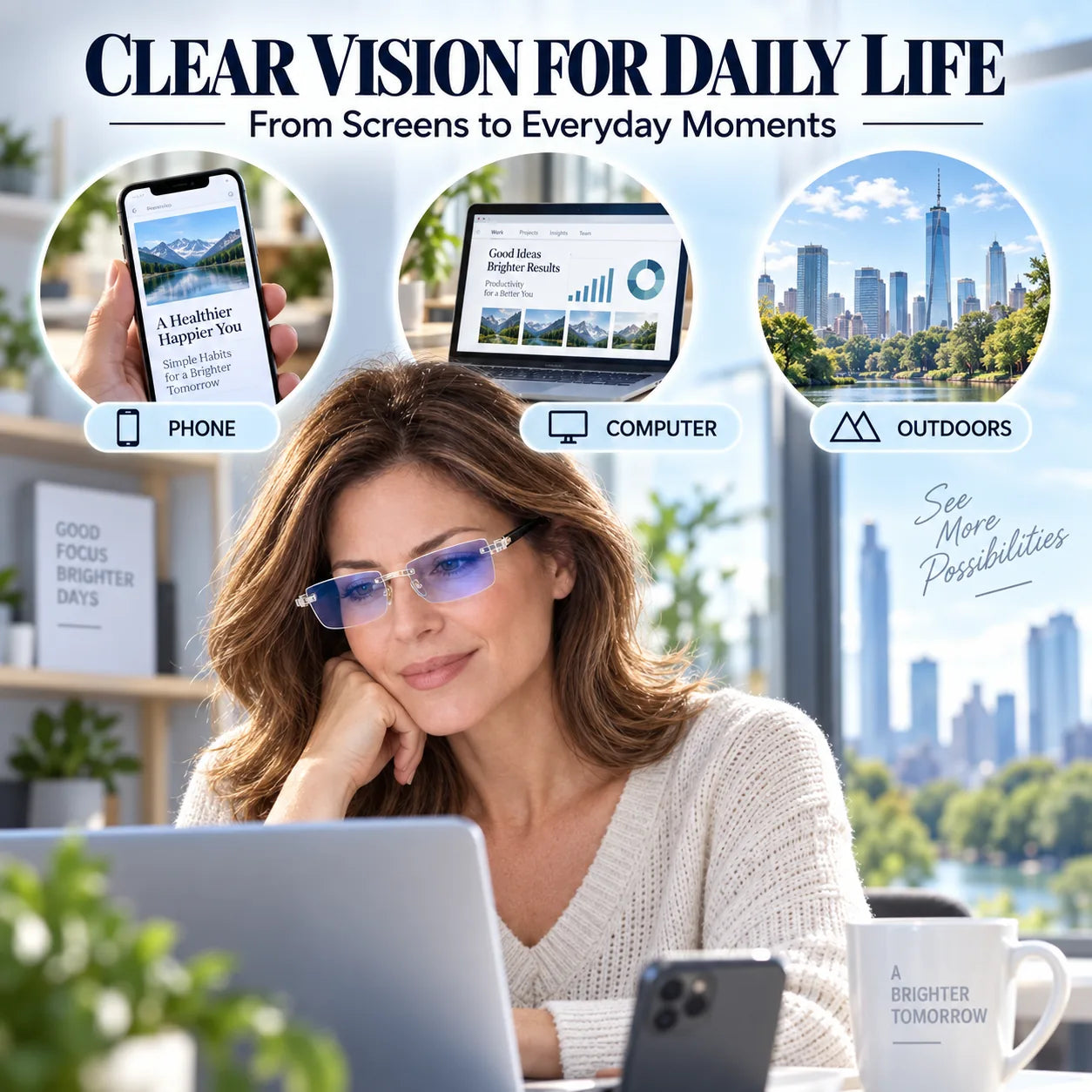 Multi-focus glasses supporting near intermediate and far vision